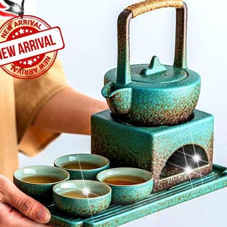 Chinese Tea Pot Teko Tea Set Cangkir Teko Keramik Hijau Bonus Tray Set