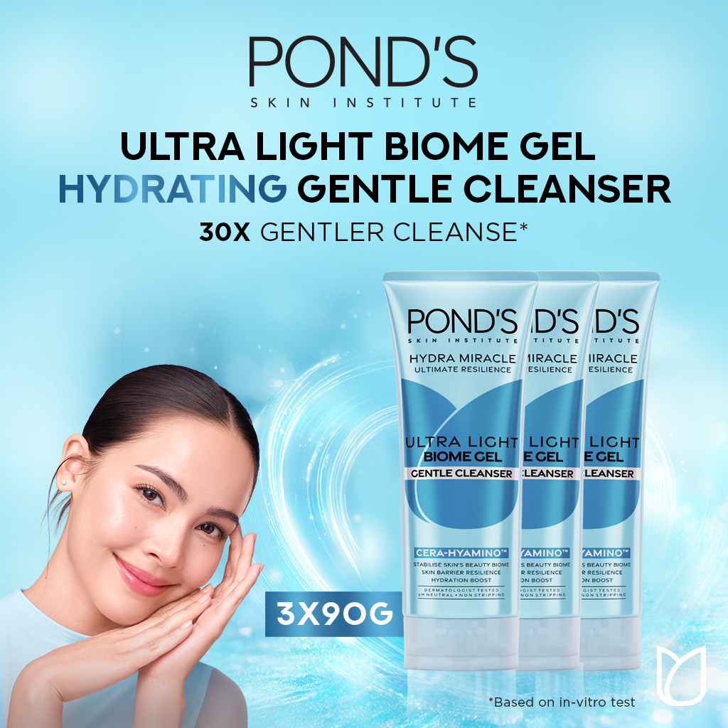 PONDS HYDRA MIRACLE ULTRA LIGHT BIOME GEL GENTLE CLEANSER - HYDRATING FACIAL WASH 90GR MULTIPACK