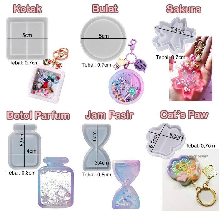 (Diskon) Shaker Mold Bulat/Kotak/Sakura Cetakan Silikon Mold Resin Silicone Mold Charm Pendant Bests