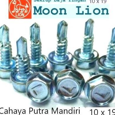 Baut Baja Ringan 10x19 MOON LION/Sekrup Roofing Putih 10x19 MOON LION