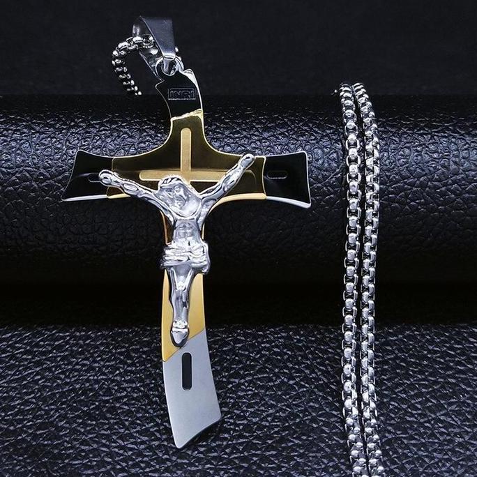 Kalung Salib Tuhan Yesus Multilayer Elegan | Kalung Salib Pria Jewellery