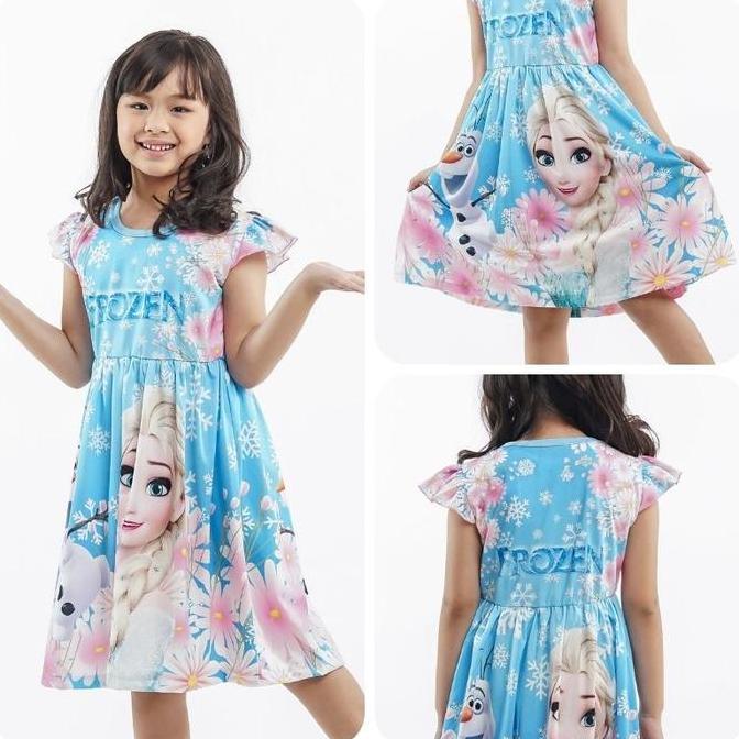 Wikipid- Daster Baju Anak Perempuan Elsa Frozen / Dress Fashion Anak Cewek Princess Umur 4 - 10 Tahu