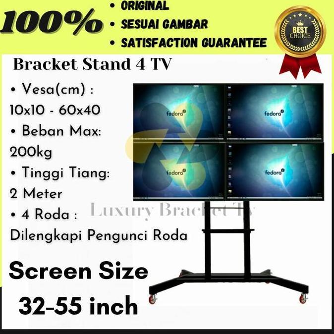 TERBARU - Bracket stand tv monitor 4 layar 55 50 49 45 43 40 32 inch standing tv