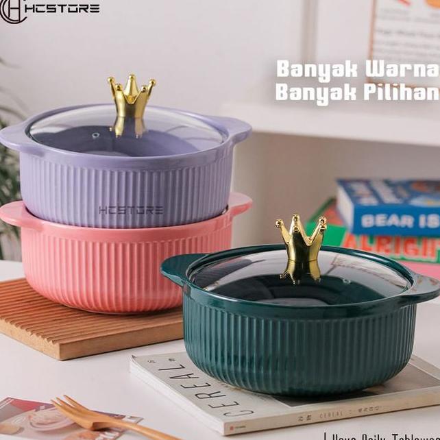Hc Mangkok Tutup Besar Jumbo Warna 2 Liter Ukuran 28Cm Dengan Handle Tahan Panas Mangkuk Keramik Tut