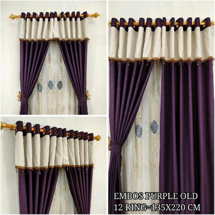 Dimari- Gorden Renda Poni Embos Polos 12 Ring Gold Warna Ungu Desain Mewah | Gorden Premium Mewah