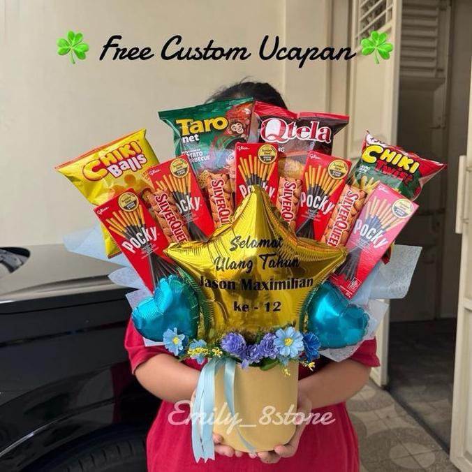 (Ready Stok) Buket wisuda Bloom Box Snack Bucket Boneka Wisuda Anak | kado anak ulang tahun  Wisuda 