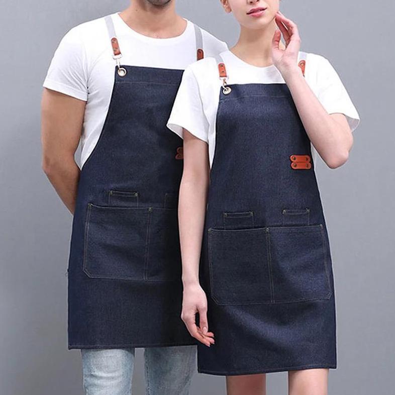 Apron barista coffe pria wanita celemek kerja canvas denim