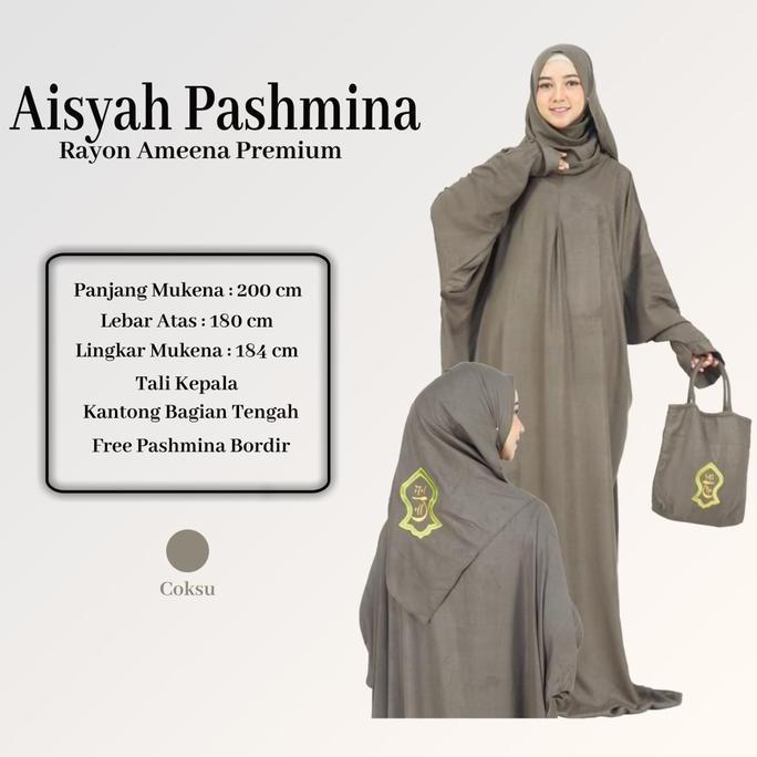 Disiniaja- Mukena Terusan Terompah Pashmina Aisyah Super Jumbo Rayon Polos Premium Panjang Muslim De
