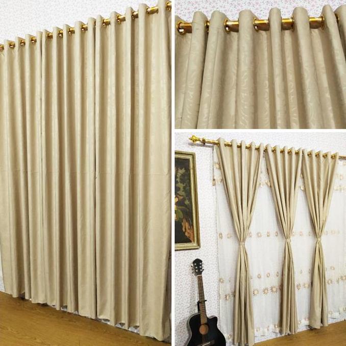 Dimari- Gorden Jendela Pintu Minimalis Polos Embos Warna Cream Smokring 12 Lubang