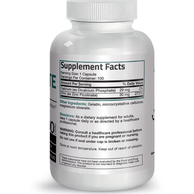 Vitafix- Bronson Zinc Picolinate 30 Mg, 100 Capsules