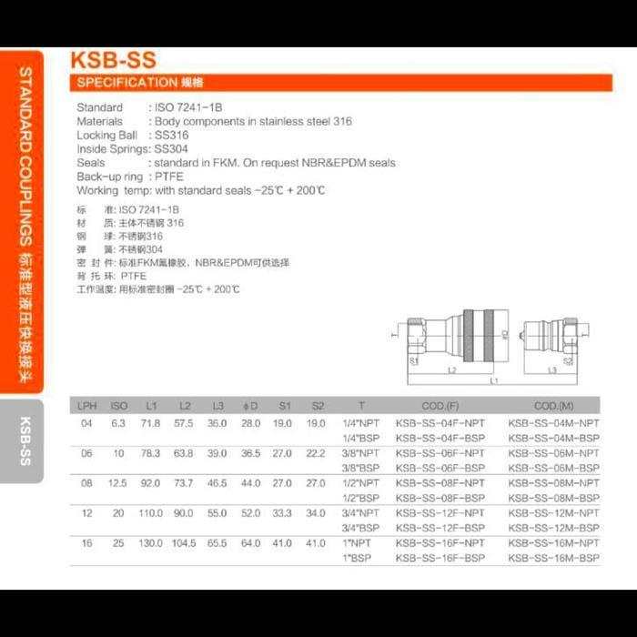 Quick Coupling Hydraulic 1/8" Stainless Steel 316 Baru