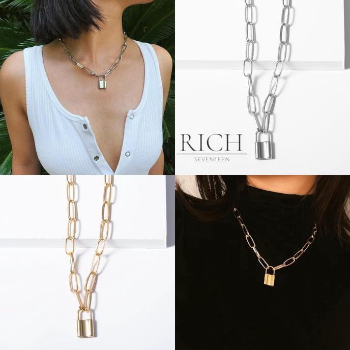 Kalung Titanium Wanita Kalung Pria Titanium Liontin Gembok Korea