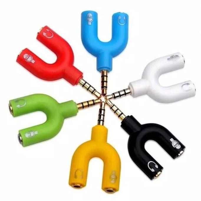 Audio Splitter Jack 3.5mm untuk mic ke HP android dual female U Shape