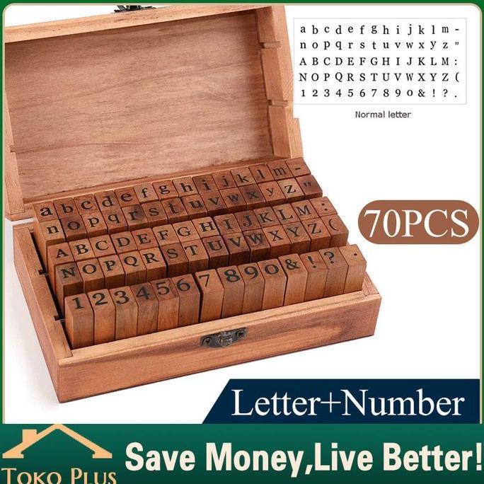 AVOCEAN 70Pcs Cap Stampel huruf dan angka kayu Alphabet Stamp