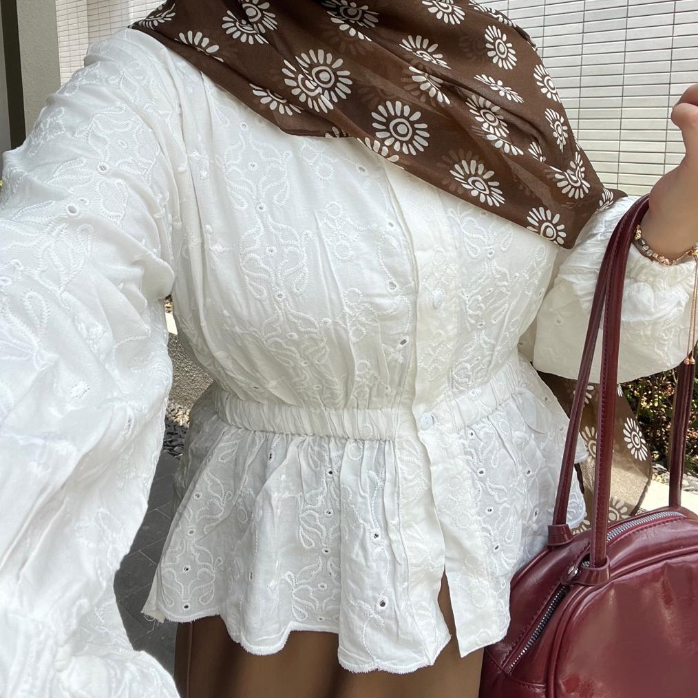 Hot Deals Sarea Blouse Korean Style - Blouse Katun Bordir-Blouse Wanita-Katun Bolong-Bordir Bunga-Bl