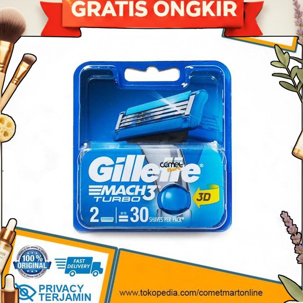 Gillette Mach 3 Mach3 Turbo Refill. Pisau Cukur Kumis 2 Pcs / 4 Pcs
