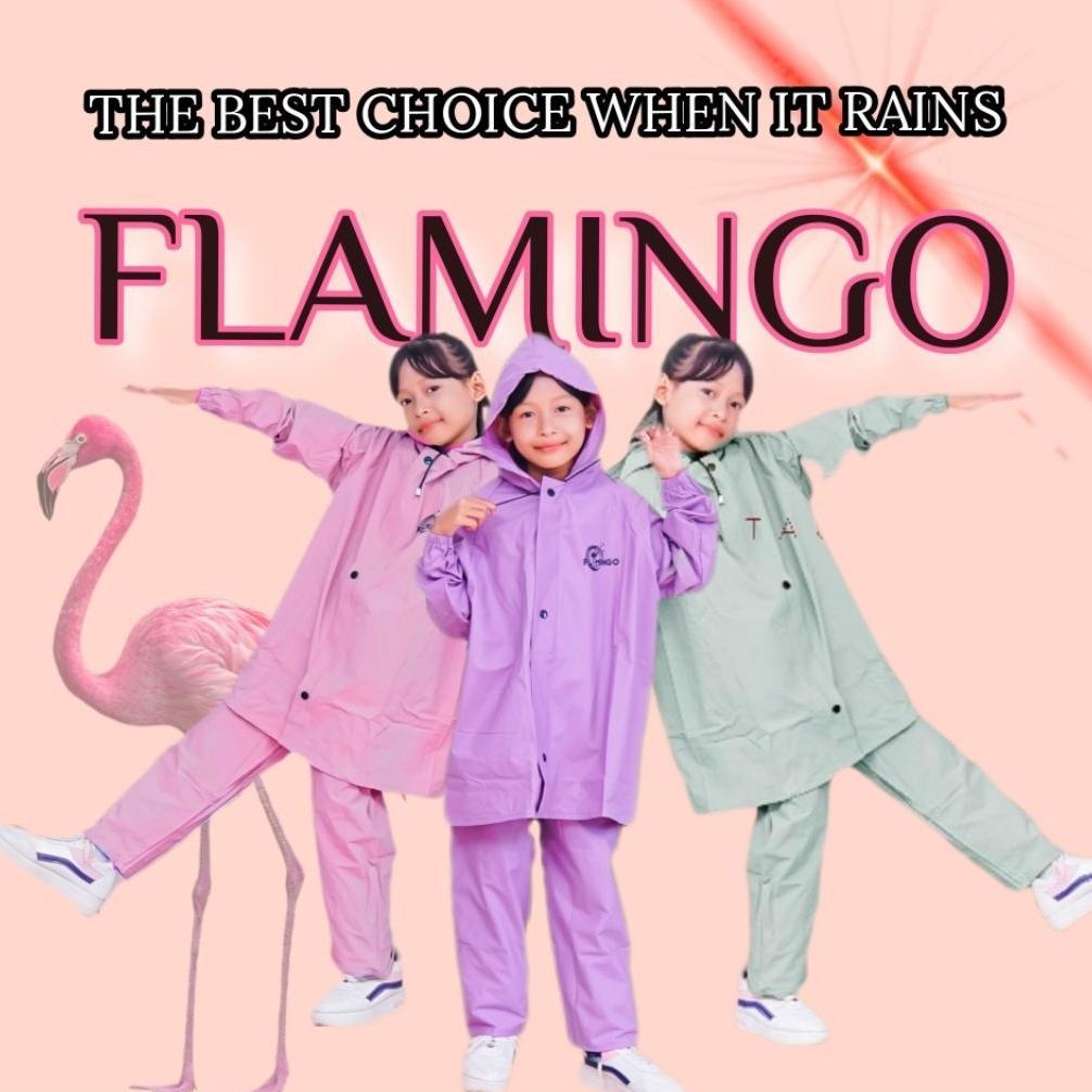 JAS HUJAN ANAK JAS HUJAN STELAN ANAK KARAKTER FLAMINGO WATERPROOF ANTI REMBES