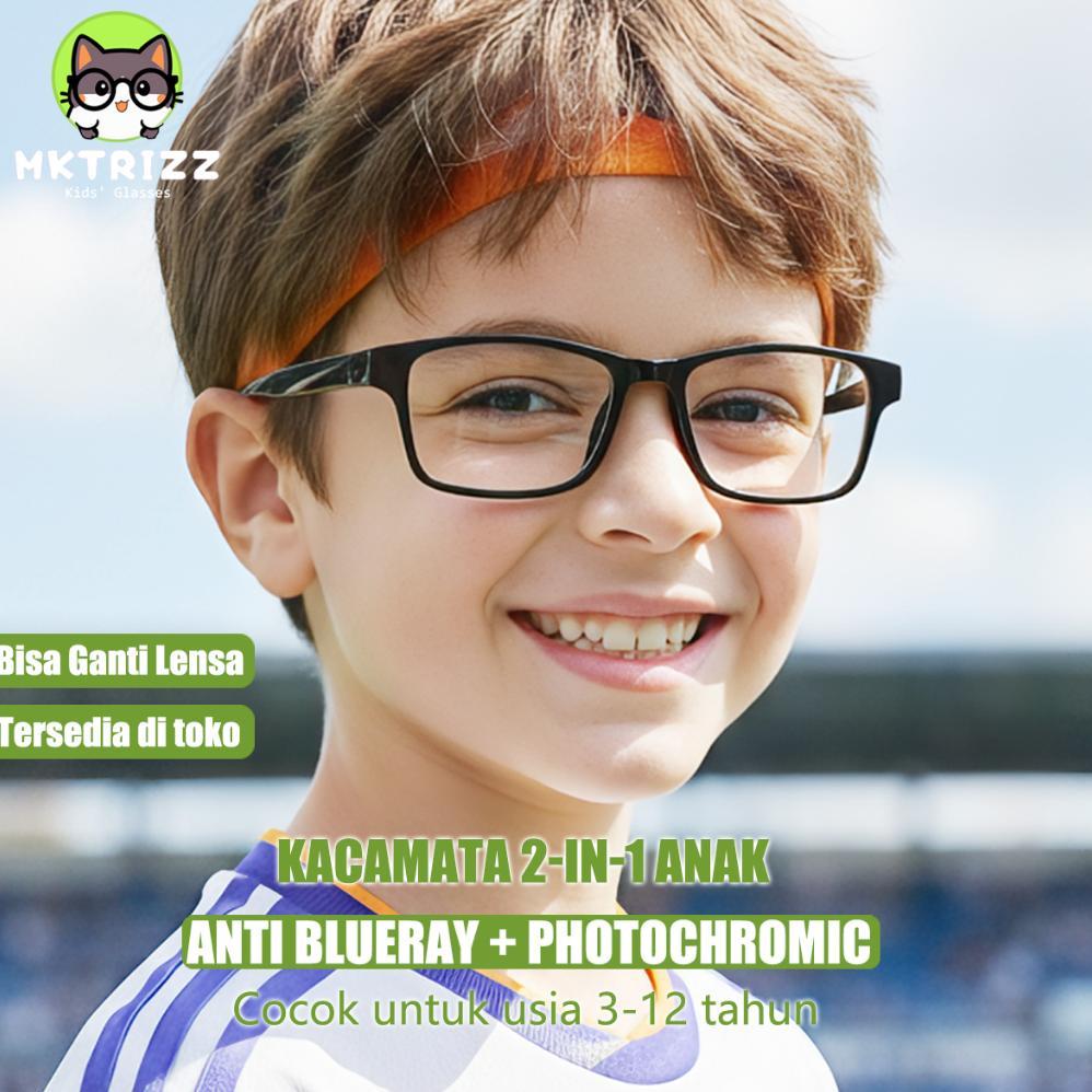 MKTRIZZ Kacamata Anak Photochromic Anti Radiasi Persegi Kids Kacamata Minus Frame laki laki Sport
