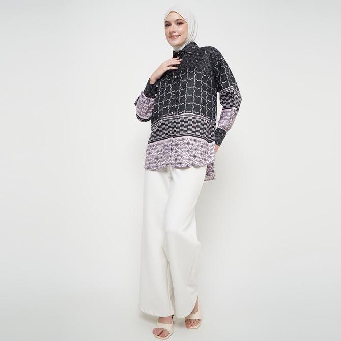 Yuglo - Shirt Kemeja Wanita Cantik Lengan Panjang Kemeja Motif Wanita Blouse Motif Kemeja09 HC