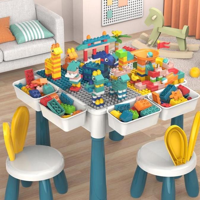 Termurah / Hot Sale Multifungsi Meja Bangunan Aktivitas Anak Blok Bangunan Besar Kompatibel Pendidikan Anak Meja Blok Besar Hadiah Mainan Plastik Table