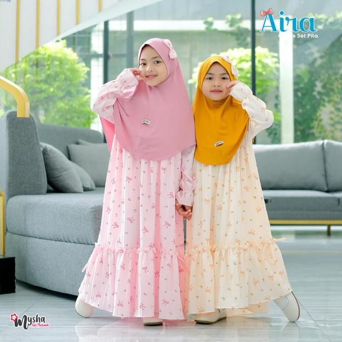 Termurah / Hot Sale Mysha Kids Muslimah - Aira Series Gamis Anak Perempuan Jilbab Pita Dress Muslim 