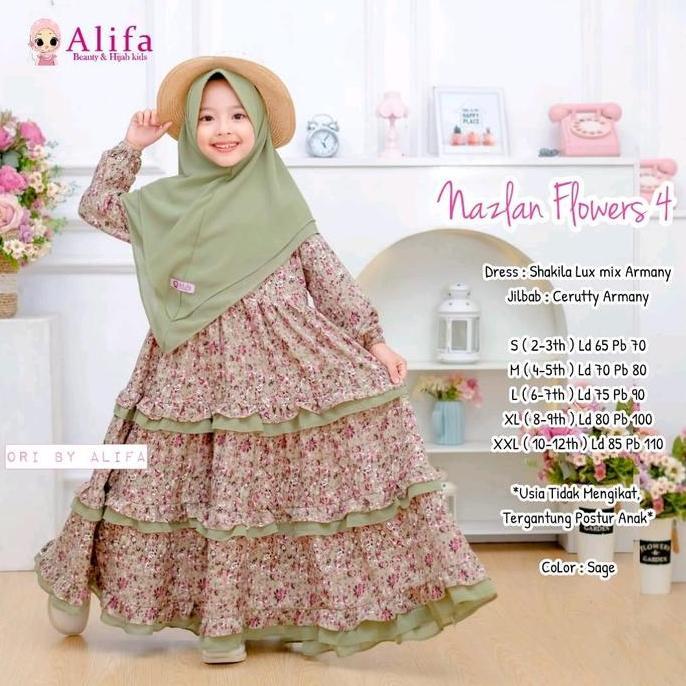 Termurah / Hot Sale Nazlan Vol 4&7 Gamis Anak Perempuan Bestseller Bunga Alifa Kids Dress Shakila Re