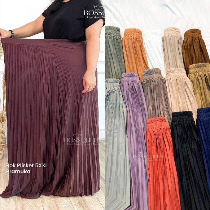 Wmn- Rok Plisket Jumbo Xxl By Bossqueen Bawahan  Wanita  Rempel  Panjang  Dewasa Karet Melar Maxi Ka