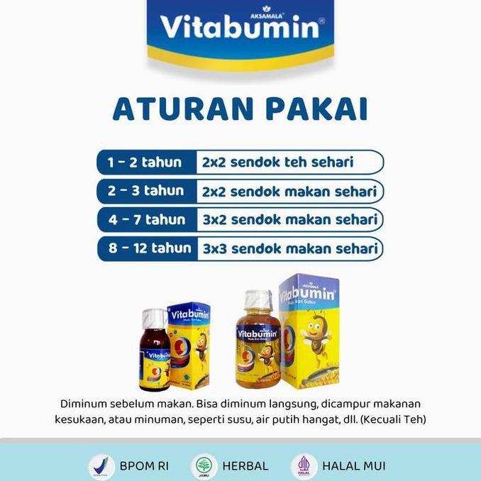 Promo Spesial 3 Botol Vitabumin 130 mL - Madu Ikan Gabus Vitamin Usia 1 Tahun Ke Atas Bayi Pelancar 