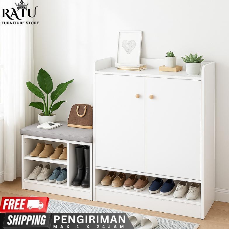 Lemari Sepatu Susun Minimalis Rak Serpatu Kayu Serbaguna Rak SEpatu Sofa Dengan Laci Ratu Furniture