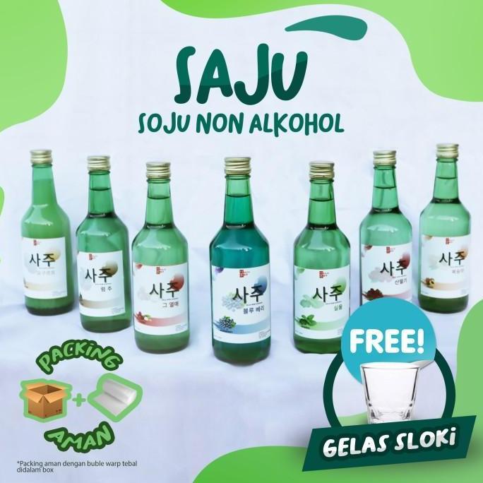 SAJU - SOJU NON ALKOHOL VARIAN RASA HALAL 100% | FREE GELAS SLOKI