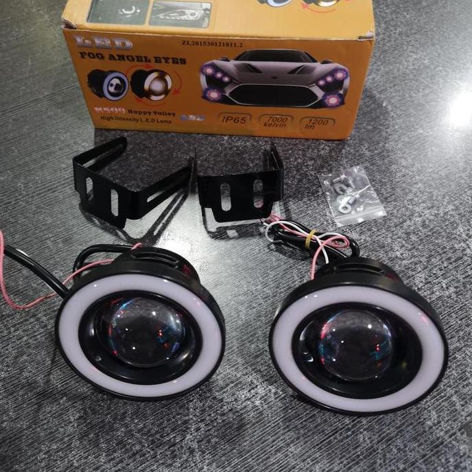 Promo foglamp universal cob angel eyes kuning bisa berputar Diskon