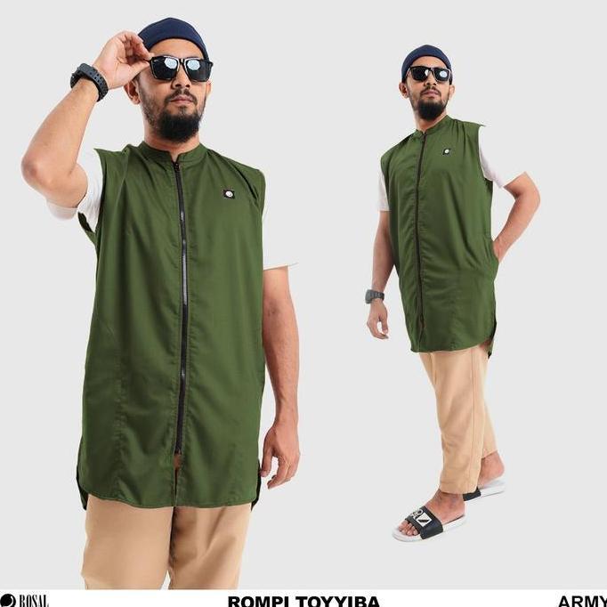 Rompi Toyyiba ROSAL Rompi Sholat Pria Muslim Full Zipper Bahan Toyobo Elegan Nyaman Kerah Koko Denga