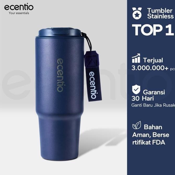Ecentio Tumbler Stainless Vacuum 900Ml Tali Rajut Portable Thermos Botol Minum Besar Mulut Gelas Unt