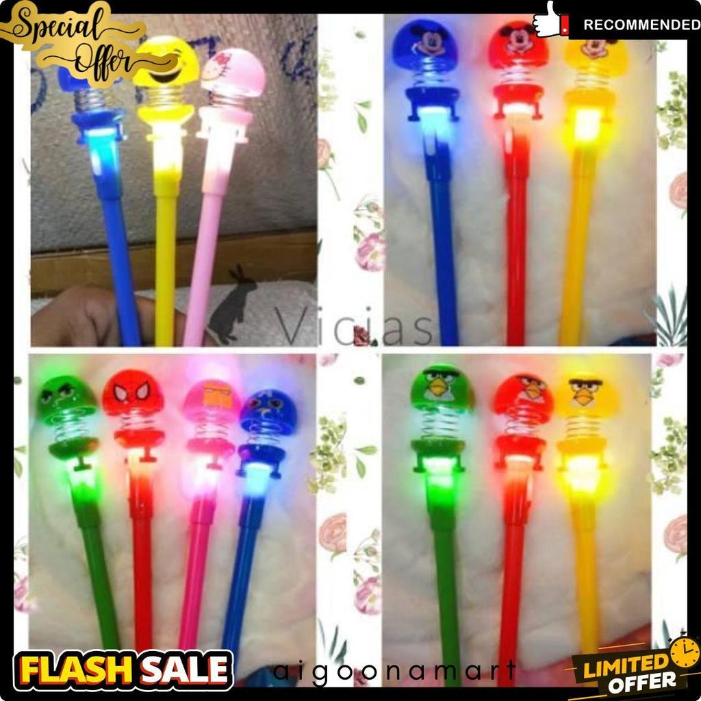 Pen03 - Pulpen Pena Led Lampu Import Unik Karakter Emoji Spring Doll Rs01 Cod