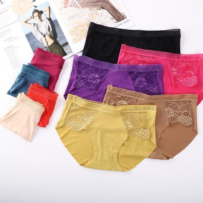 CUCI GUDANG CD8425 Celana Dalam Wanita Cantik Motif Renda Bunga Seamless CD Satin Pendek Undies Fash