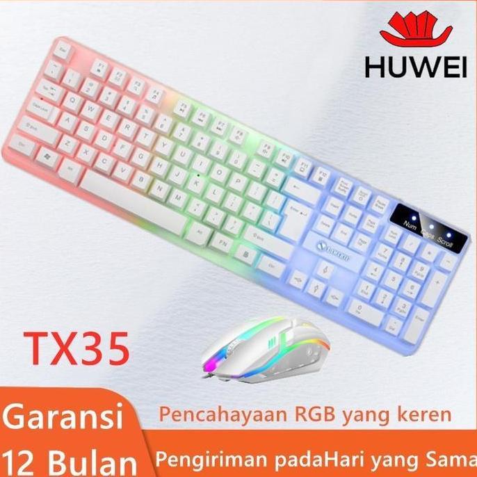Sandalan - kseller HUWEI Keyboard Gaming LED RGB Lampu, USB wired keyboard mouse 1 set game dengan l