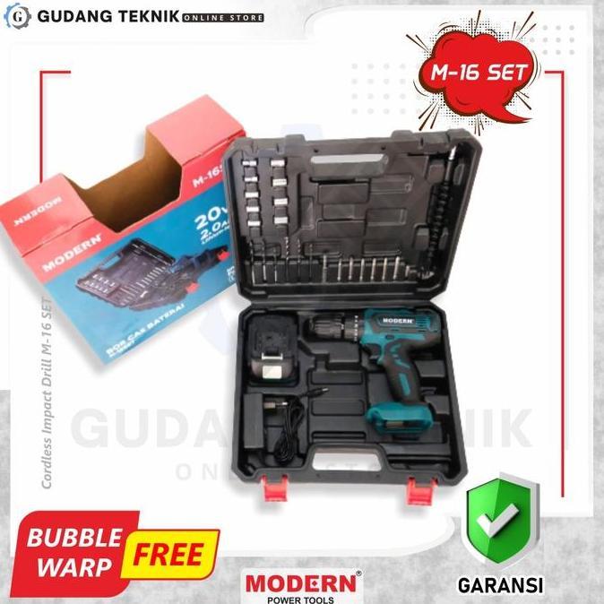 SABILULUNGAN Mesin Bor Baterai Modern M-16SET 20 V / Bor Beton Tembok Cordless Impact Drill 20V Mode