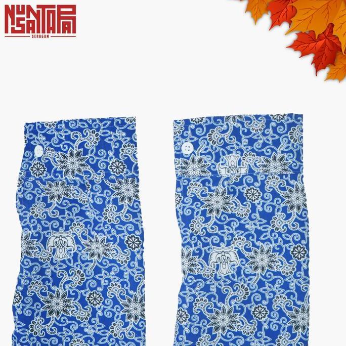 Baju Batik Sekolah Bunga Rampe Biru Size SMP/SMA Lengan Panjang