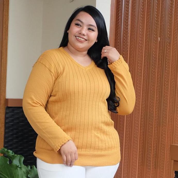 BAJUBUNDA SWEATER JUMBO BIG SIZE RAJUT POLOS LENGAN PANJANG WANITA PL