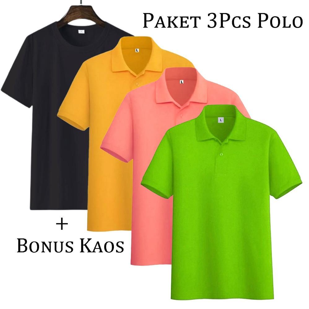 HOT PRODUCT liso wear - 1Paket 3pcs110rb+free 1pcs Kaos Polos Hitam| Kaos Kerah Pria Poloshirt Lenga