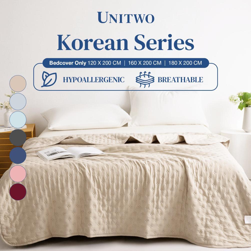 UNITWO [BED COVER ONLY] Bed Cover Selimut Tidur Lembut Motif Polos - Soft Blanket Selimut Polos Kore