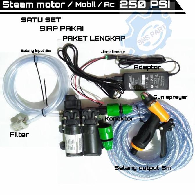 Mesin Steam Pompa Dc 250 Psi Alat Cuci Motor High Pressure Car Selang Mesin 12V Paket Lengkap Siap P