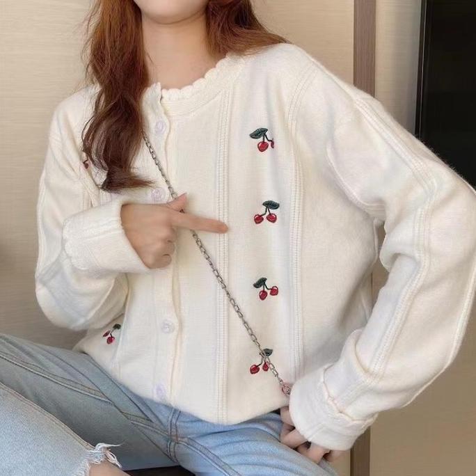 Busana Kasual Cherry Knit Cardigan