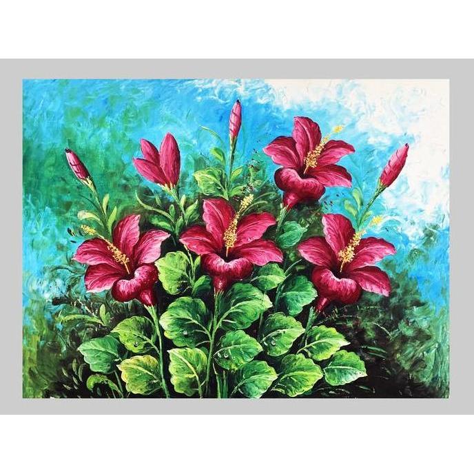 Lukisan Bunga Sepatu Timbul Berkualitas