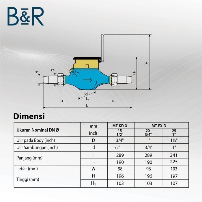 B&R Water Meter / Meteran Air / Flow Air Bersih MTKDX(B) 1/2 Inch