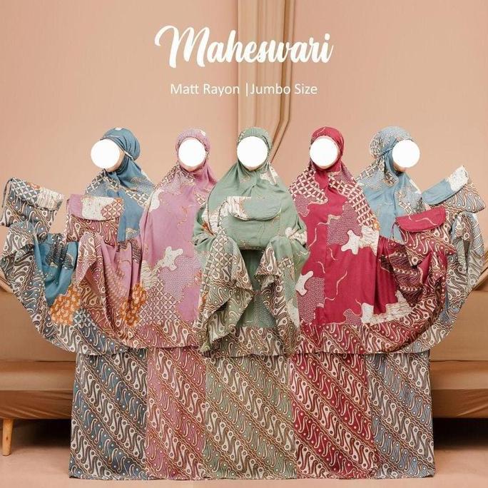 Wkwkpop- Mukena Rayon White Batik Lusita Jumboy Setelan Atasan & Bawahan Bali Katun Muslim Panjang N