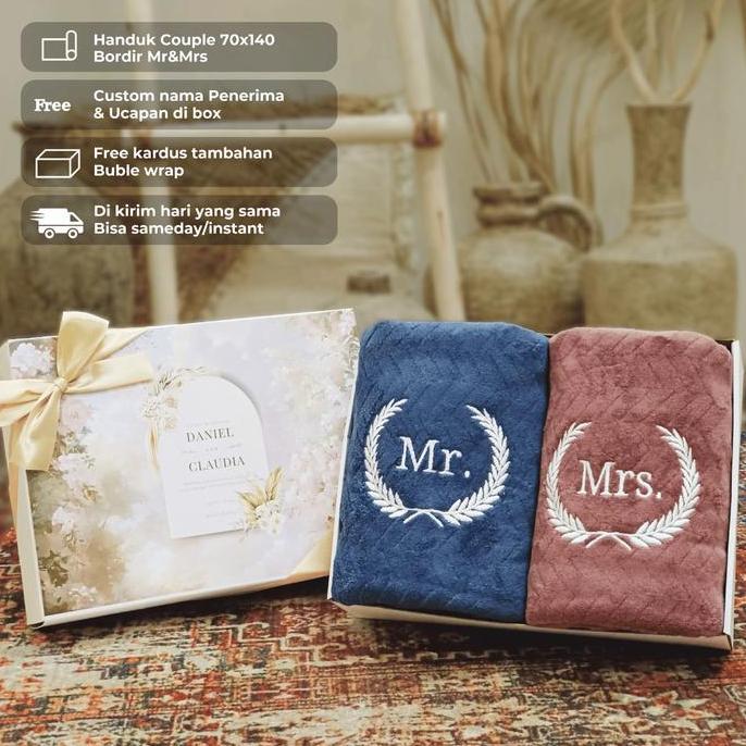 BEBAS ONGKIR - Handuk couple seserahan bordir handuk couple wedding bordir