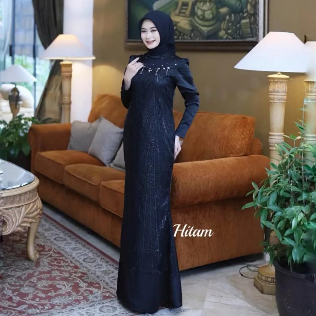 DISKON DRESS PESTA MEWAH ELEGAN GAMIS KONDANGAN MAHOGANY | LIORA VELVET MIX BRUKAT PAYET DRESS WEDDI