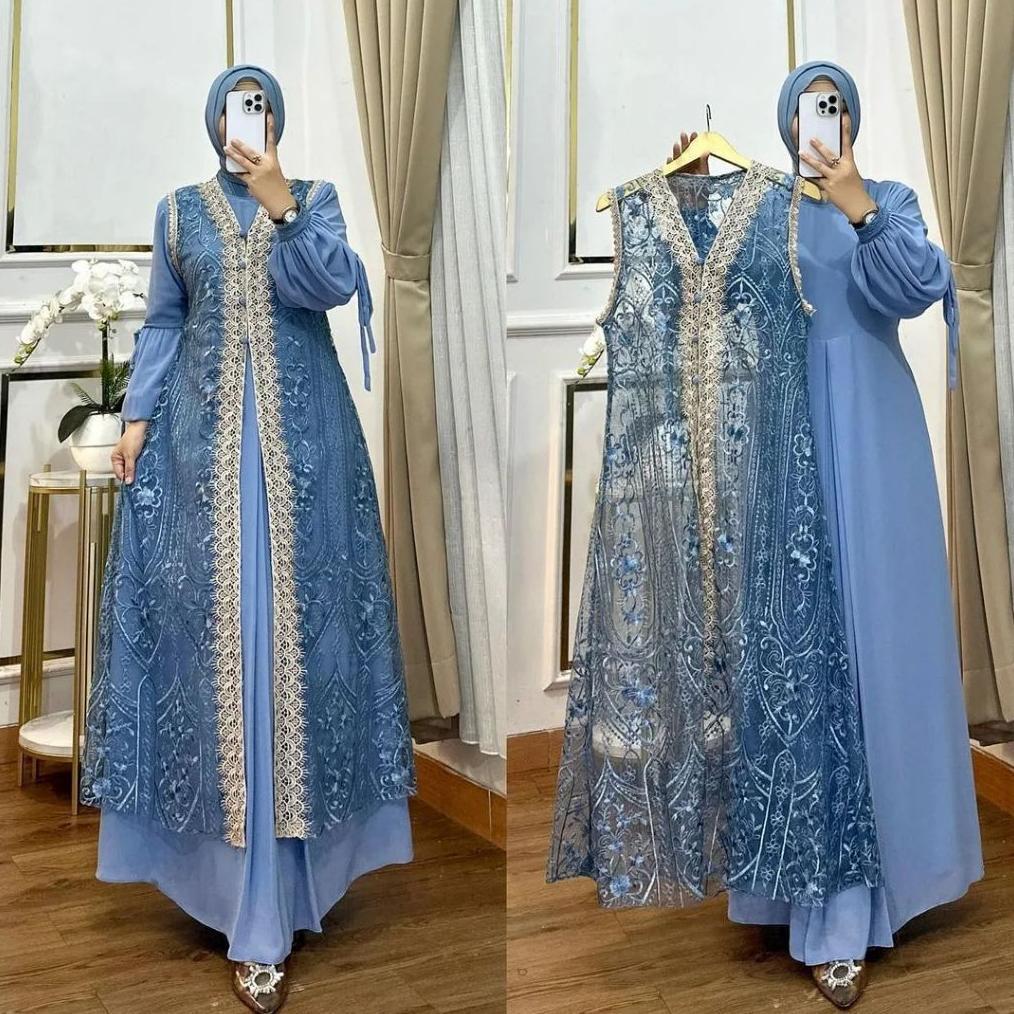 DISKON GAMIS ABAYA WANITA AZIZAH DRESS BAHAN CERUTY BABY DOLL MIX BROKAT FULL PURING GAMIS PUTIH MEW