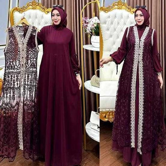 DISKON GAMIS ABAYA WANITA AZIZAH DRESS BAHAN CERUTY BABY DOLL MIX BROKAT FULL PURING GAMIS PUTIH MEW